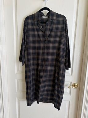 Vince Black and Gray Plaid Midi Dress